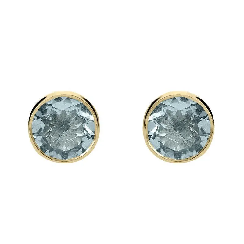 9ct Yellow Gold Aquamarine 5mm Round Rub Over Set Stud Earrings