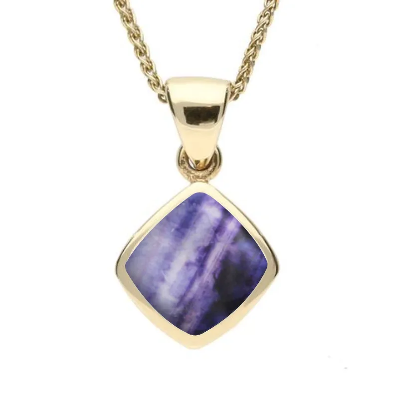 9ct Yellow Gold Blue John Dinky Cushion Necklace