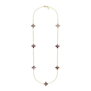 9ct Yellow Gold Blue John eden Long Marquise Flower Necklace