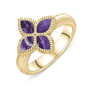 9ct Yellow Gold Blue John eden Marquise Flower Ring