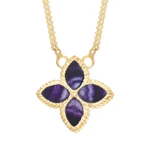 9ct Yellow Gold Blue John eden Small Marquise Flower Necklace