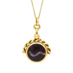 9ct Yellow Gold Blue John Whitby Jet Rope Edge Fob Necklace