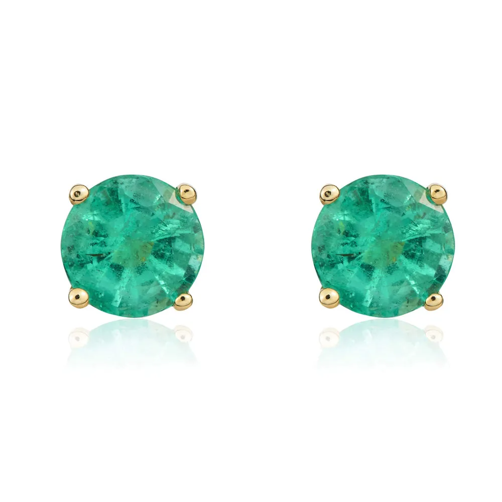 9ct Yellow Gold Emerald 5mm Round Claw Set Stud Earrings