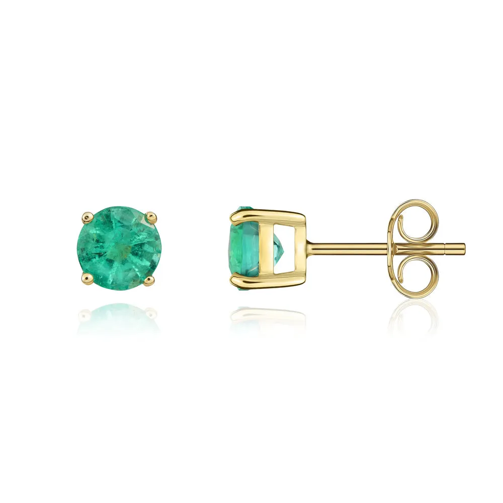9ct Yellow Gold Emerald 5mm Round Claw Set Stud Earrings