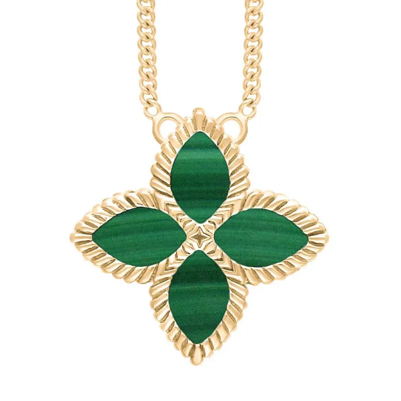 9ct Yellow Gold Malachite Eden Large Marquise Flower Necklace