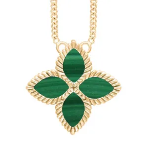 9ct Yellow Gold Malachite Eden Large Marquise Flower Necklace
