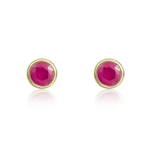 9ct Yellow Gold Ruby 3mm Round Rub Over Set Stud Earrings