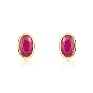 9ct Yellow Gold Ruby 5x3mm Oval Rub Over Set Stud Earrings