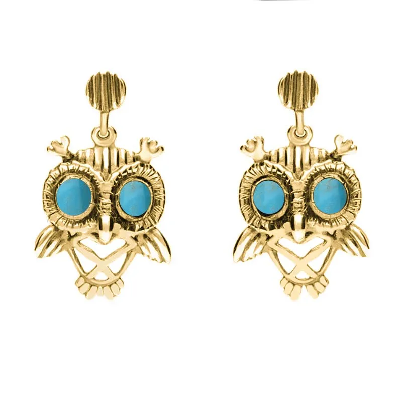 9ct Yellow Gold Turquoise Owl Stud Earrings