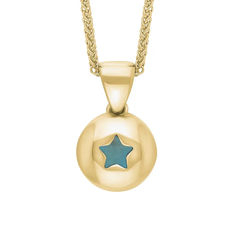 9ct Yellow Gold Turquoise Star Disc Necklace
