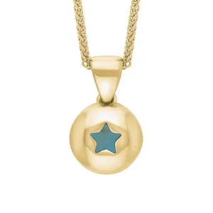 9ct Yellow Gold Turquoise Star Disc Necklace
