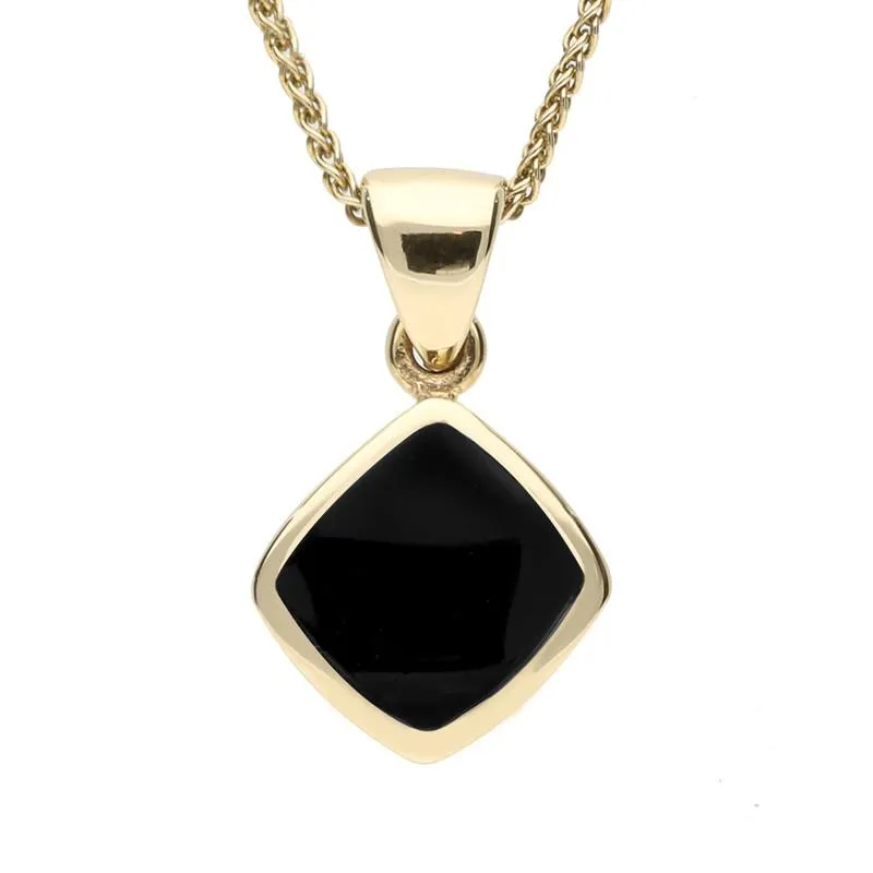 9ct Yellow Gold Whitby Jet Dinky Cushion Necklace