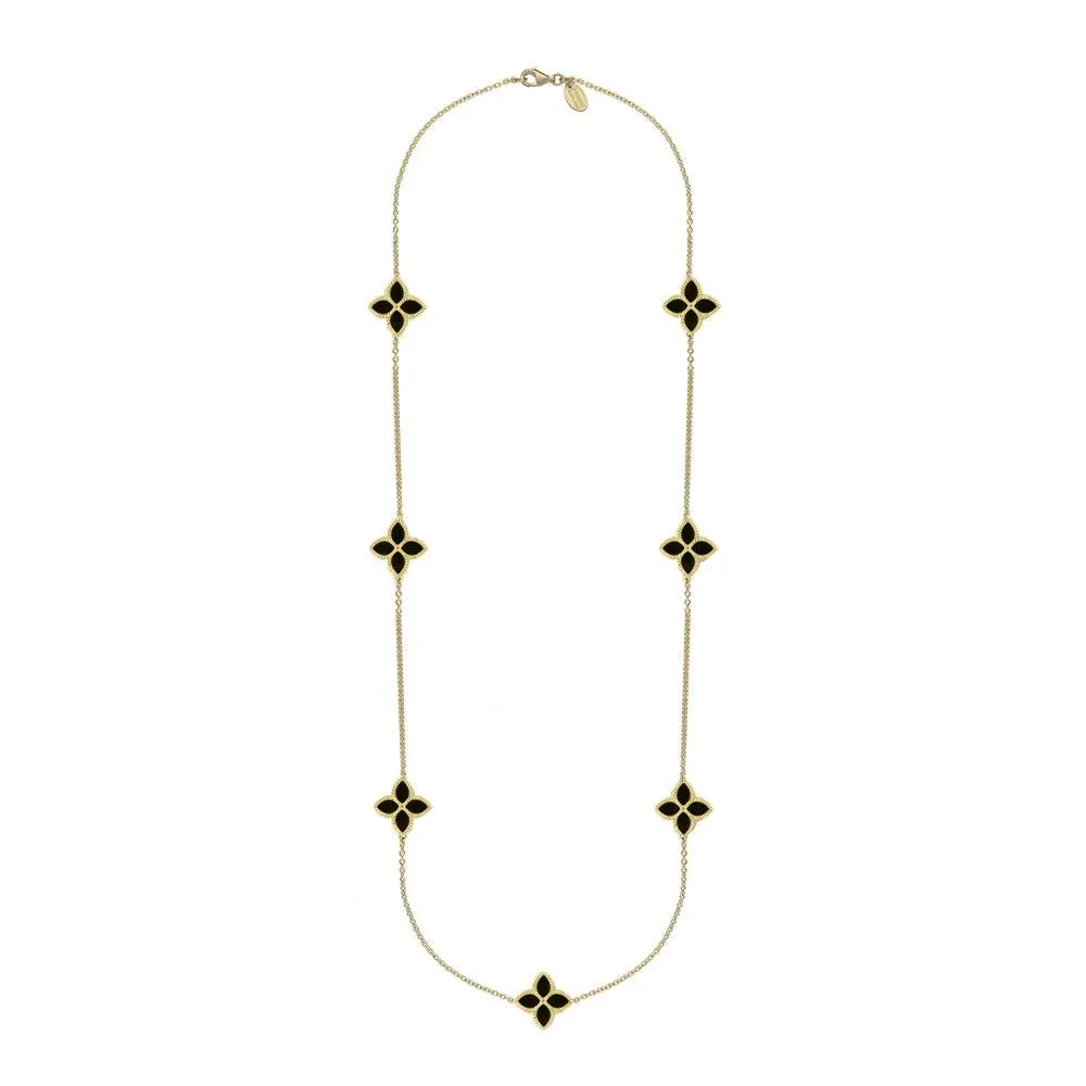 9ct Yellow Gold Whitby Jet Eden Long Marquise Flower Necklace