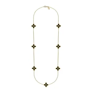 9ct Yellow Gold Whitby Jet Eden Long Marquise Flower Necklace