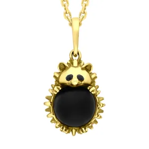 9ct Yellow Gold Whitby Jet Large Hedgehog Necklace