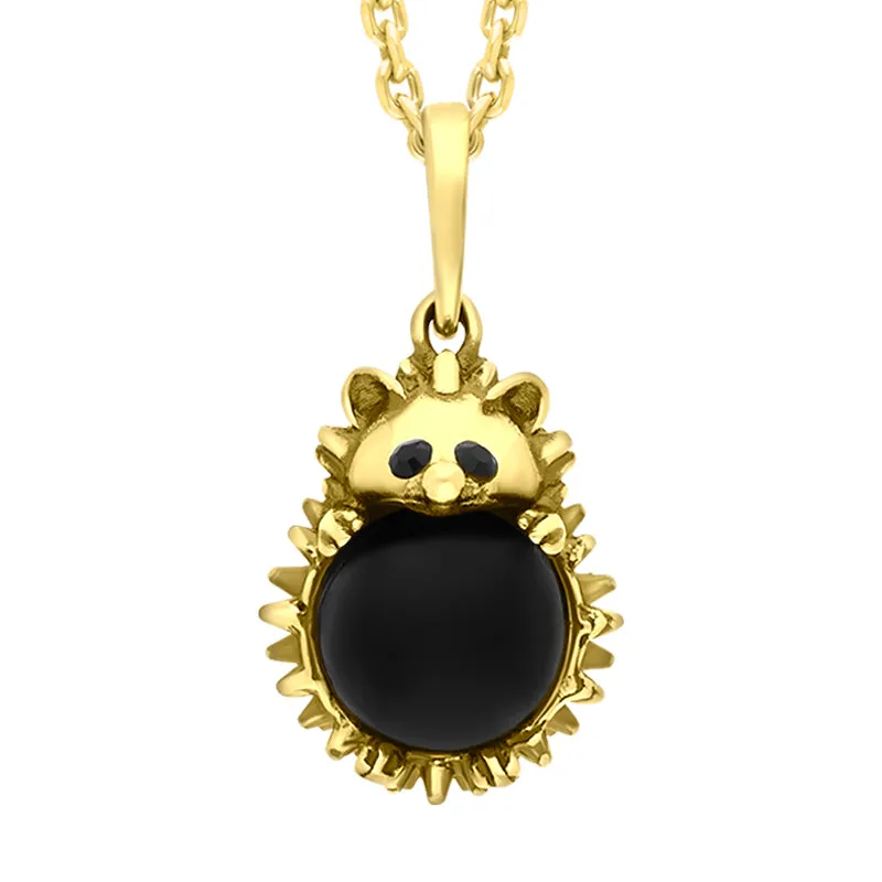 9ct Yellow Gold Whitby Jet Large Hedgehog Necklace