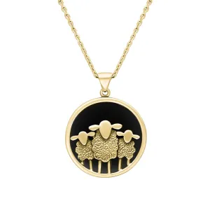 9ct Yellow Gold Whitby Jet Round Sheep Pendant