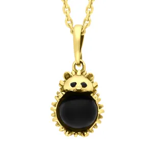9ct Yellow Gold Whitby Jet Small Hedgehog Necklace