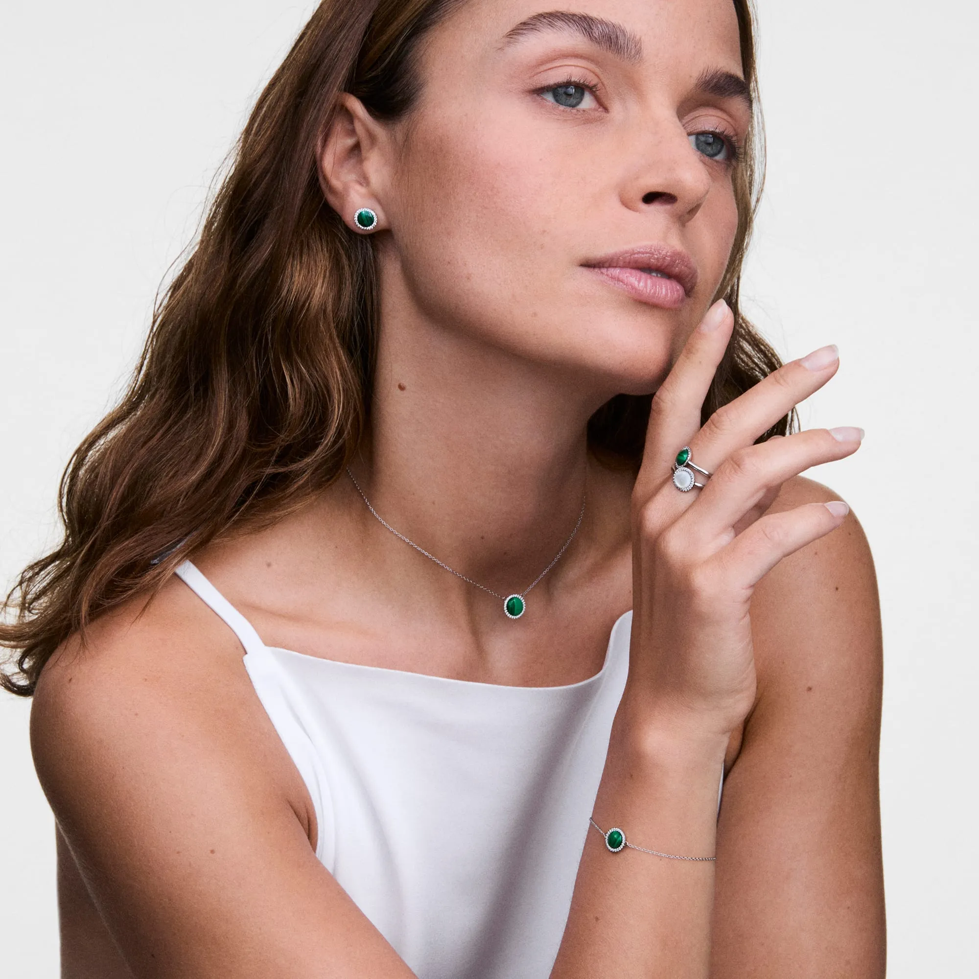 Audrey Earrings Malachite Silver Daniel Wellington