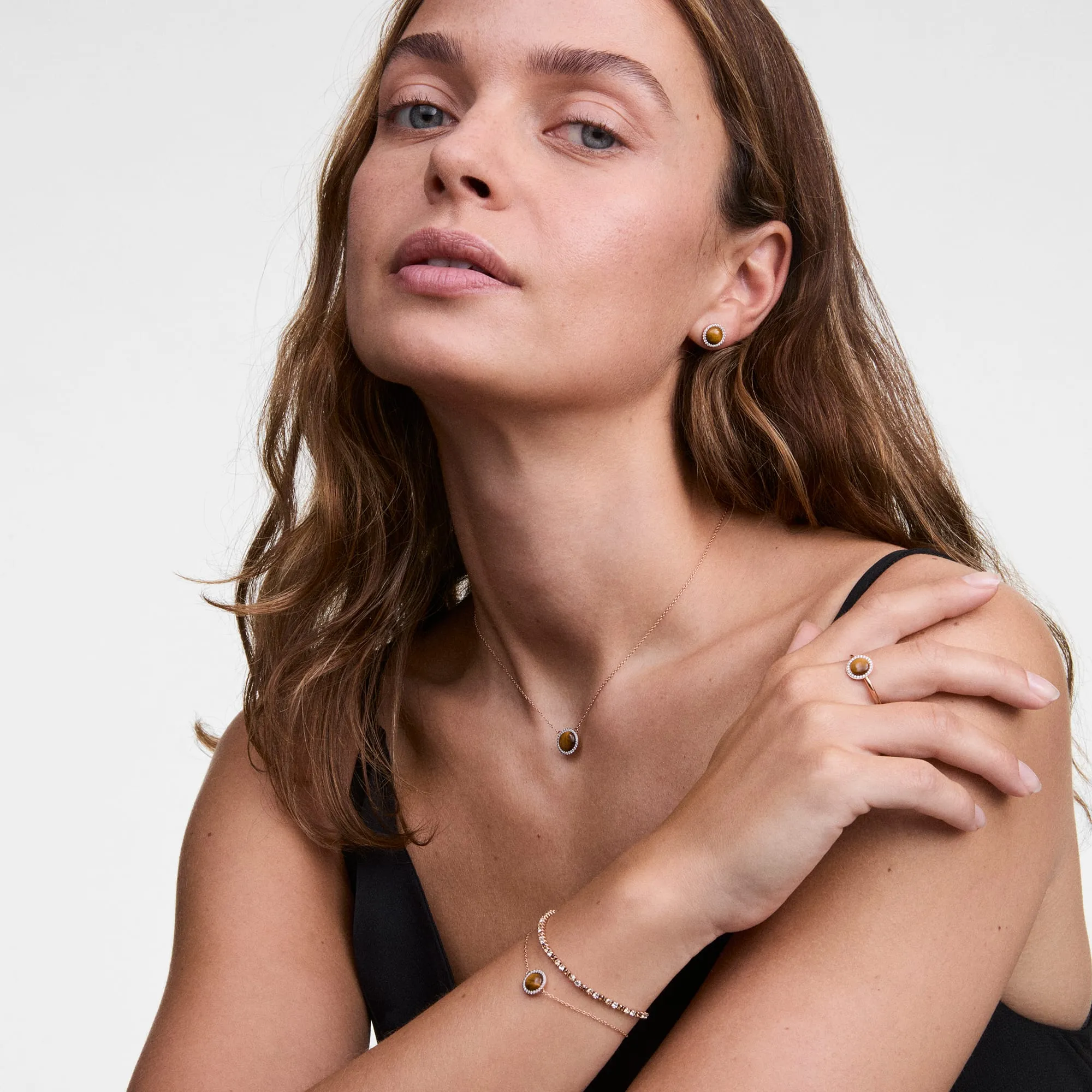 Audrey Earrings Tiger Eye Rose Gold Daniel Wellington
