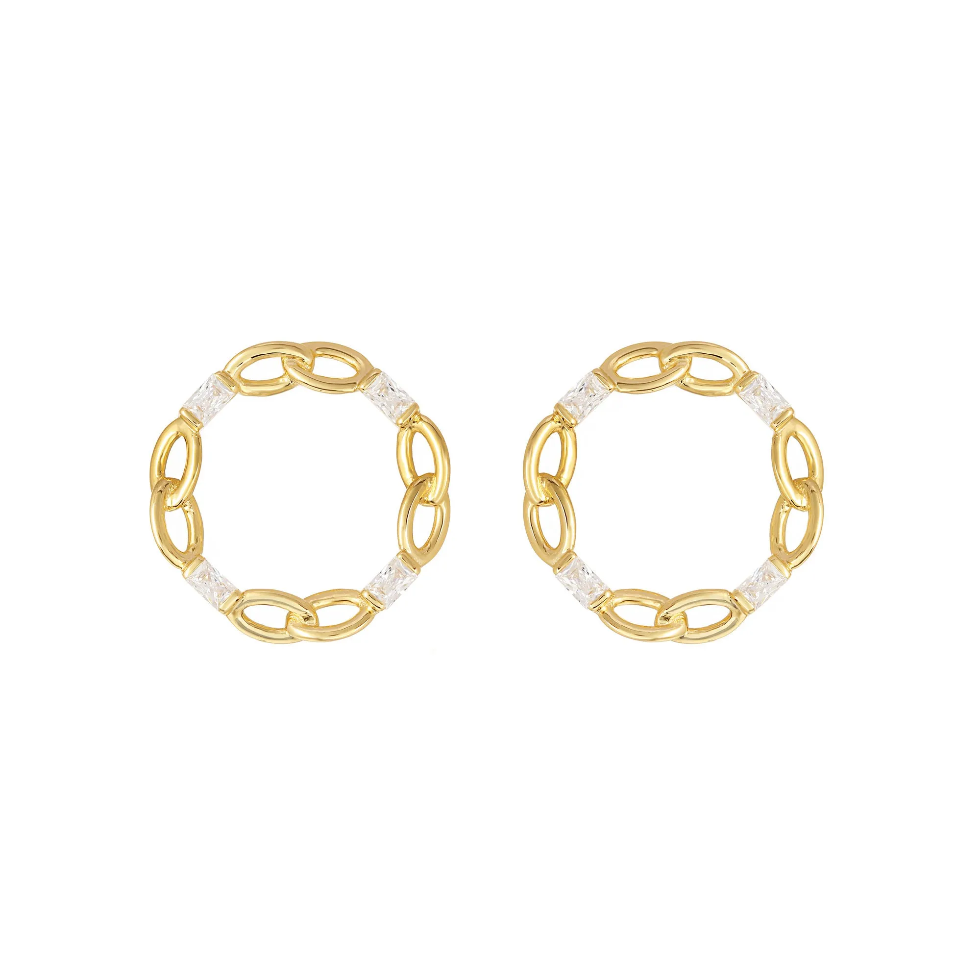 Baguette Circle Gold Vermeil Earrings w. Zirconia
