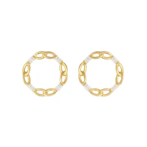 Baguette Circle Gold Vermeil Earrings w. Zirconia