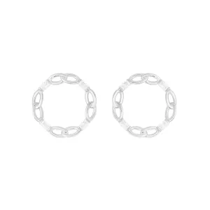 Baguette Circle White Rhodium on Silver Earrings w. Zirconia