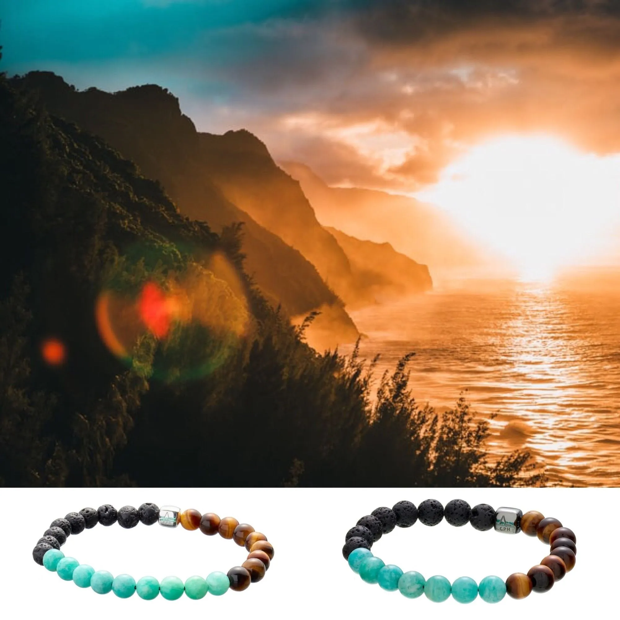 ColorUp Waikiki (8mm) Silver Bracelet w. Amazonite & Tiger's Eye