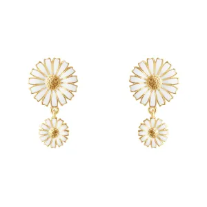Daisy Double Gold Plated Earrings w. White Enamel