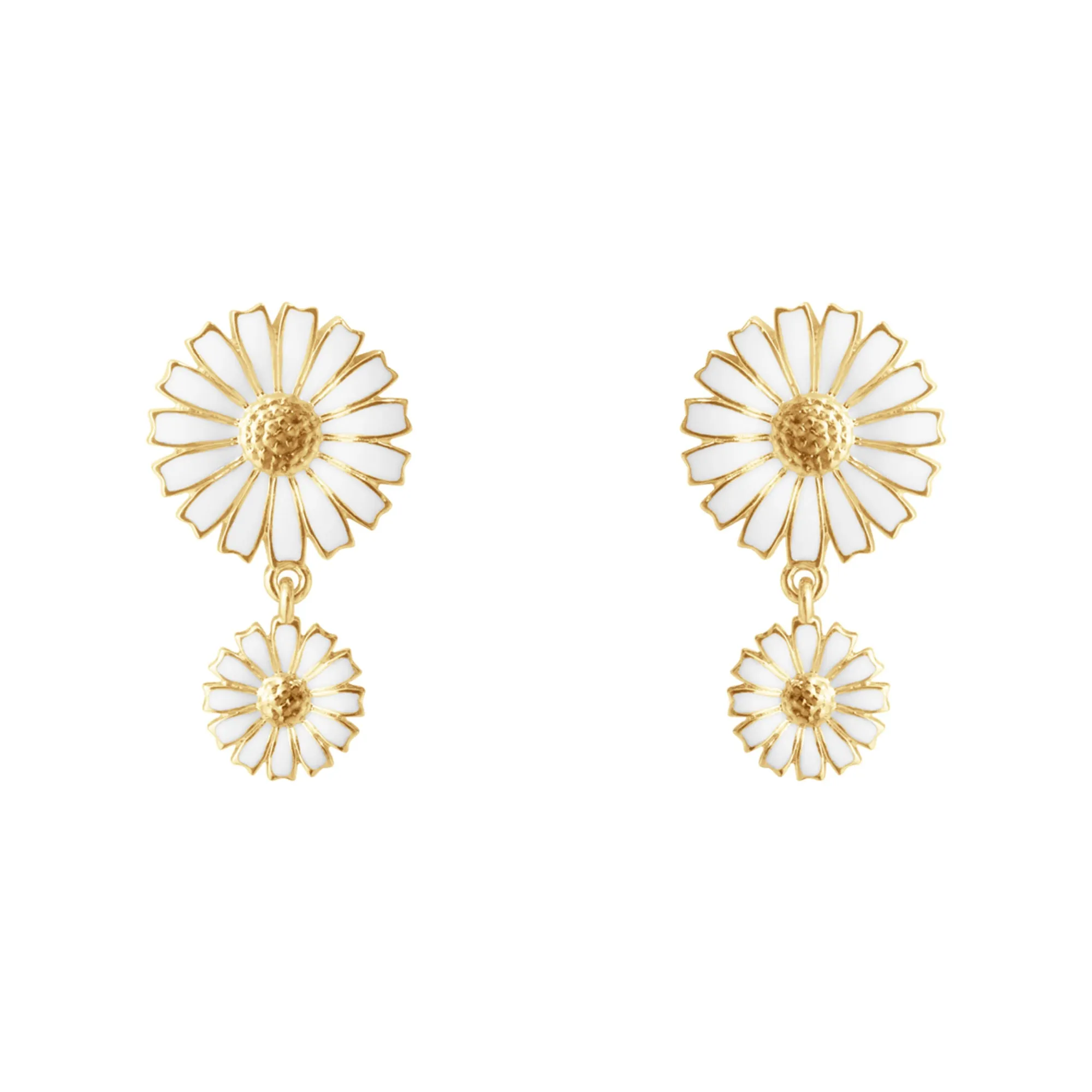Daisy Double Gold Plated Earrings w. White Enamel