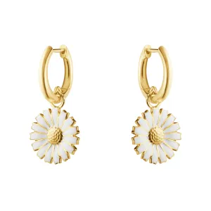Daisy Gold Plated Huggies w. White Enamel