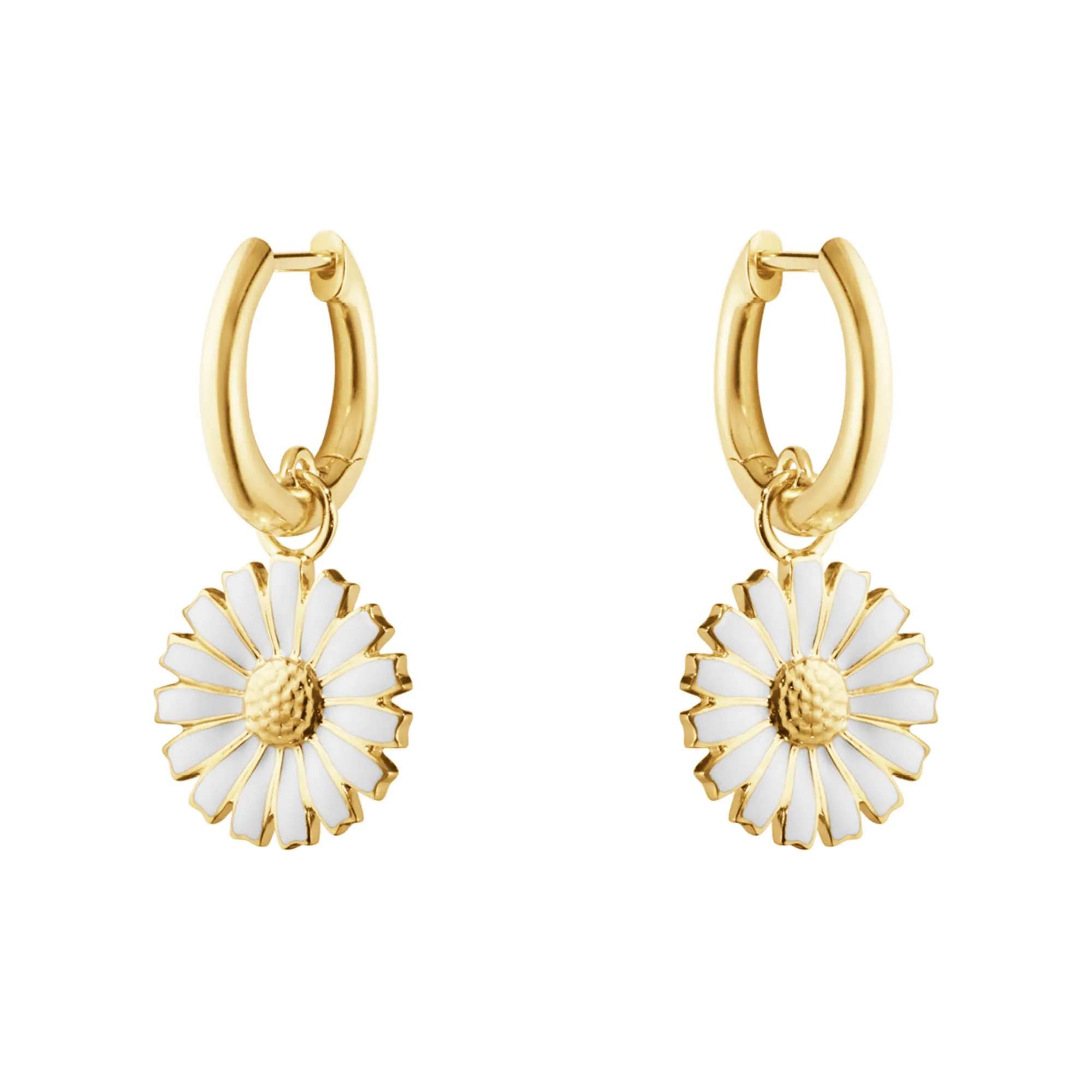 Daisy Gold Plated Huggies w. White Enamel