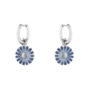 Daisy Silver Huggies w. Blue Enamel