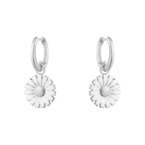 Daisy Silver Huggies w. White Enamel