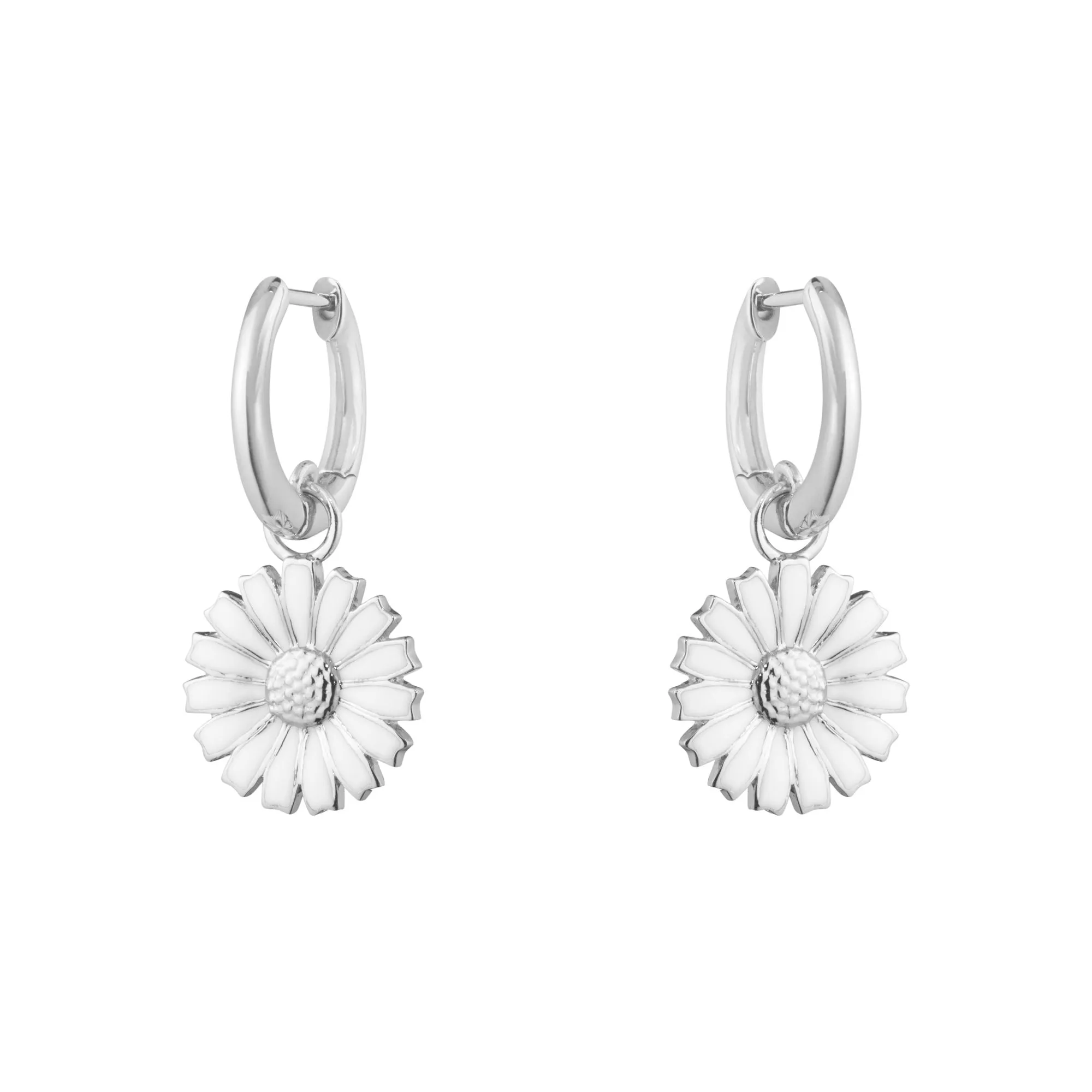 Daisy Silver Huggies w. White Enamel