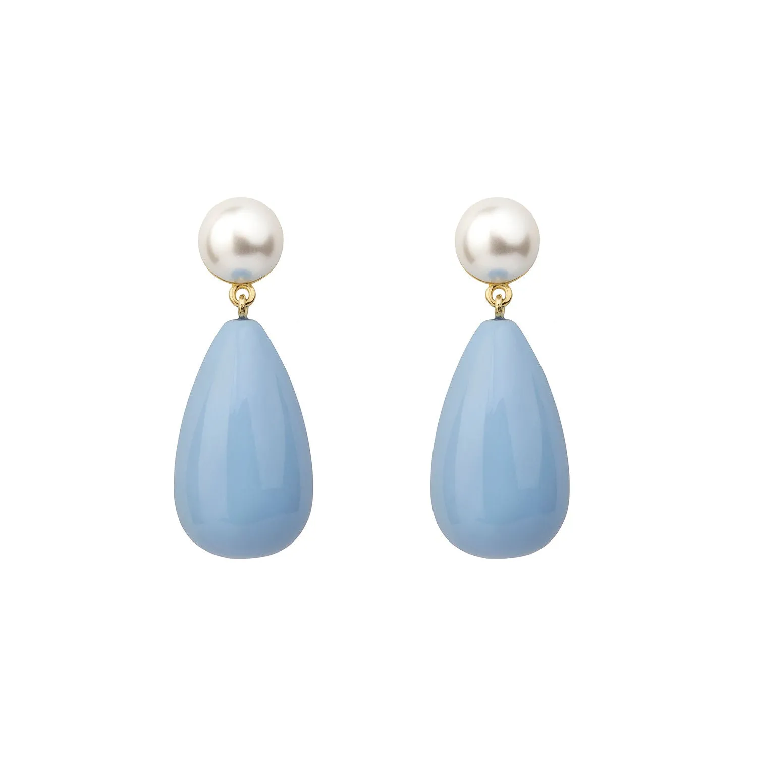 Drop Baby Blue & White Gold Plated Earrings w. Pearls