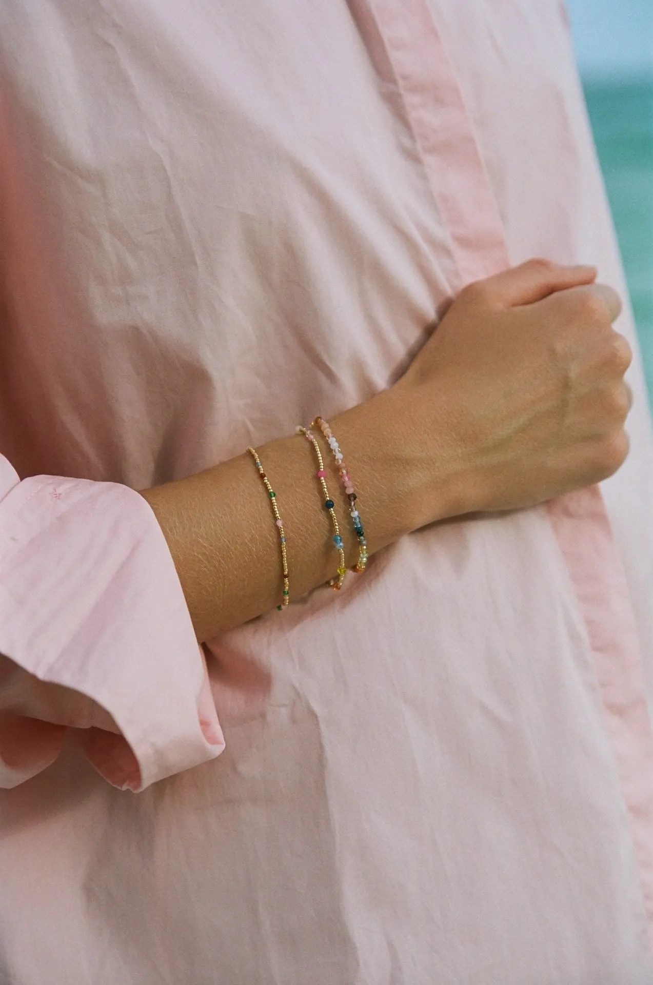 Dusty Dreams Gold Plated Bracelet w. Beads, Agate & Jade
