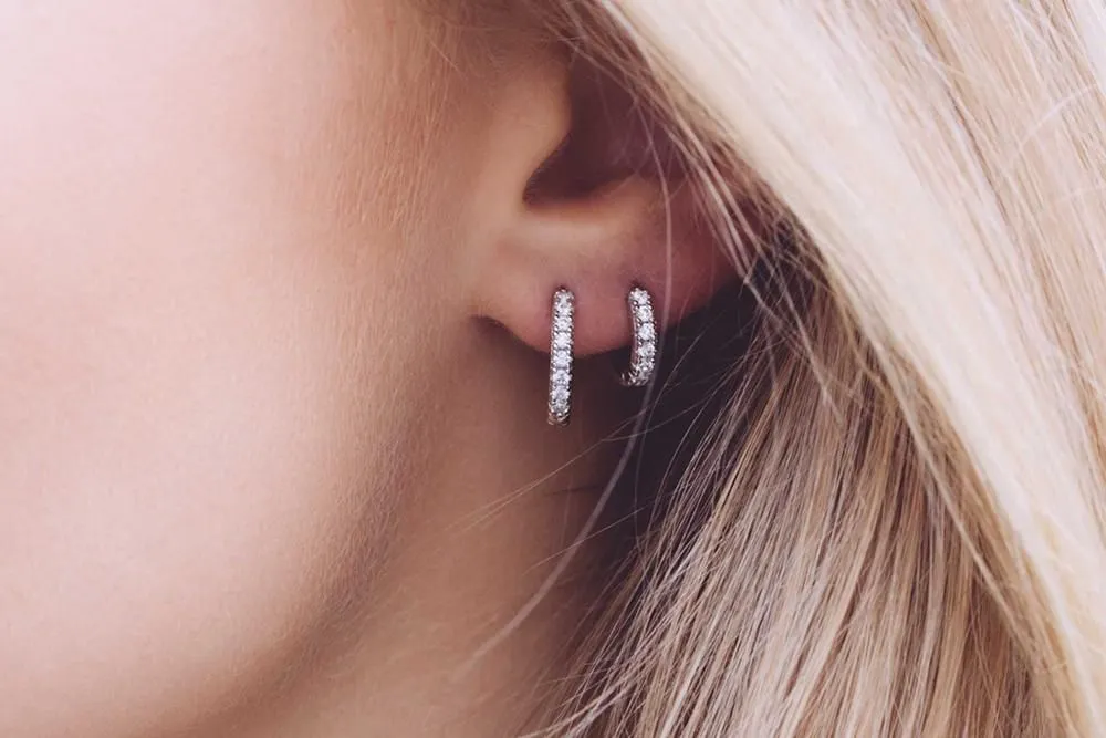 Earrings Silver Hoops w. White Zirconias