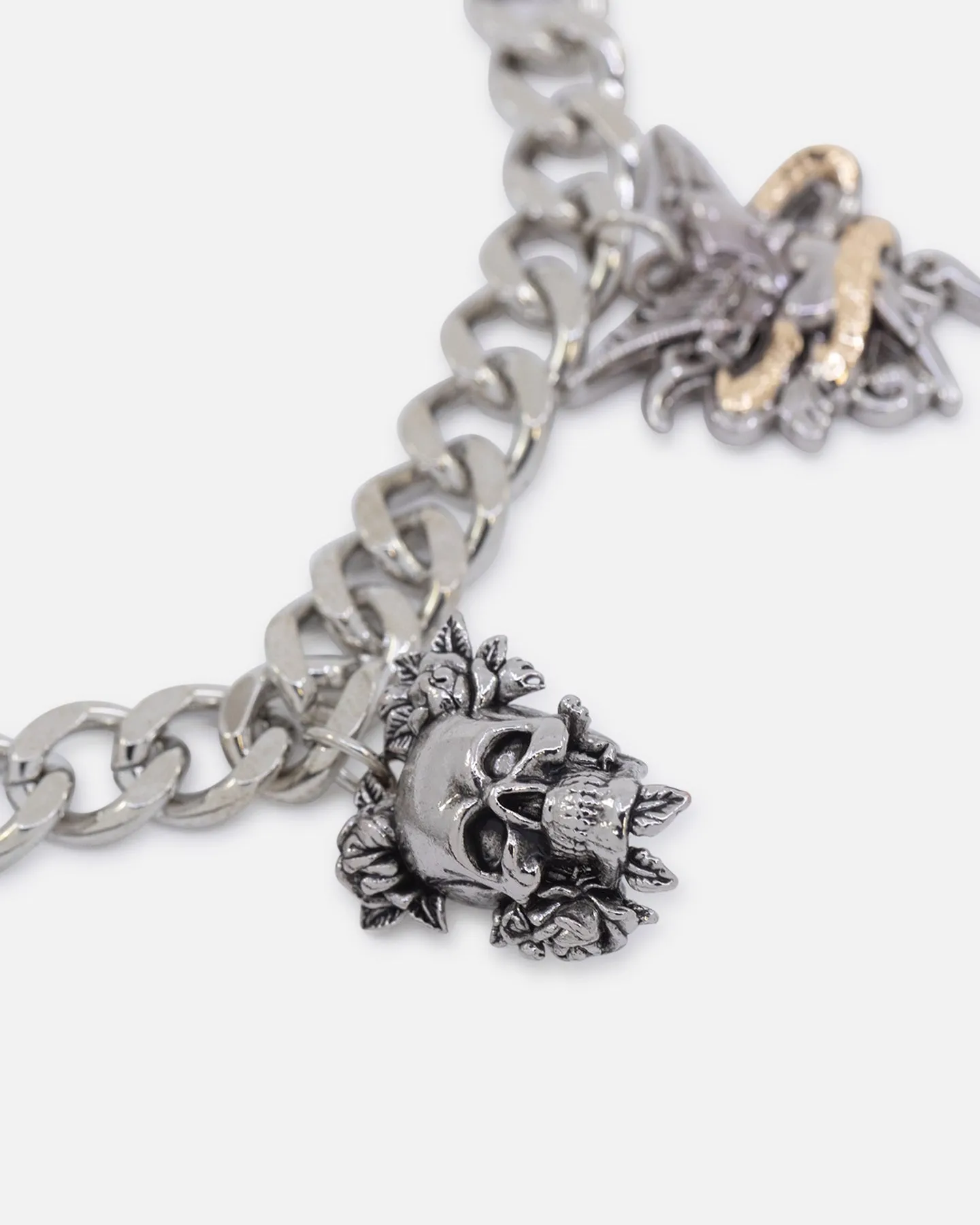 Ed Hardy Multi Charm Cuban Chain Necklace Silver