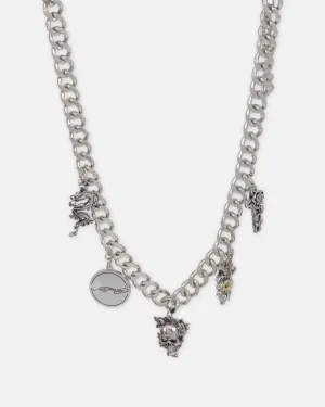 Ed Hardy Multi Charm Cuban Chain Necklace Silver