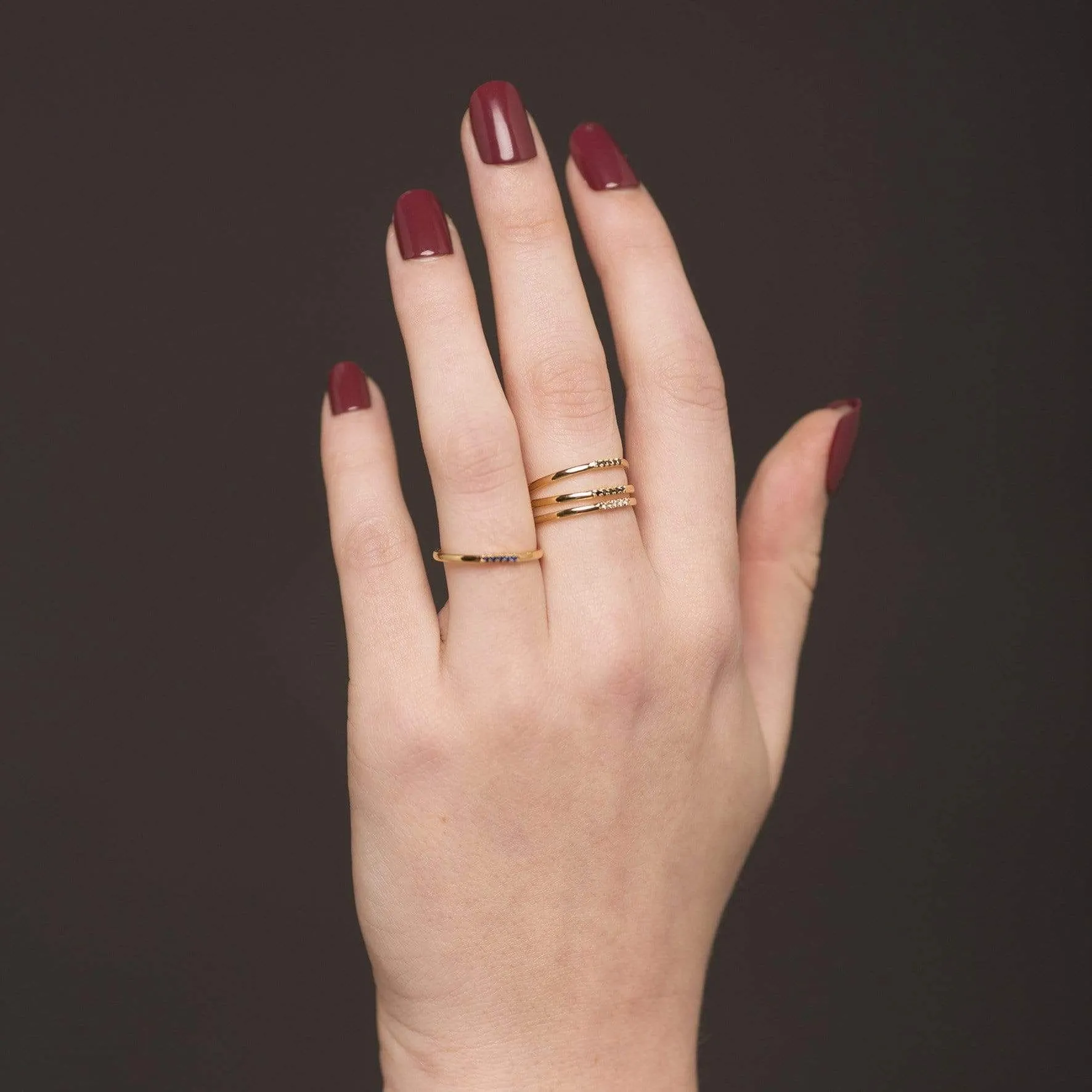 Eline Row 18K Gold Ring w. Black Diamonds
