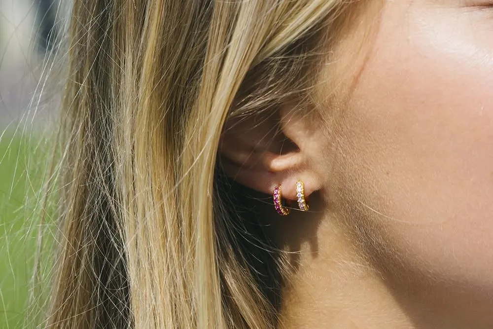 Ellera Gold Plated Hoops w. Pink Zirconias 11mm