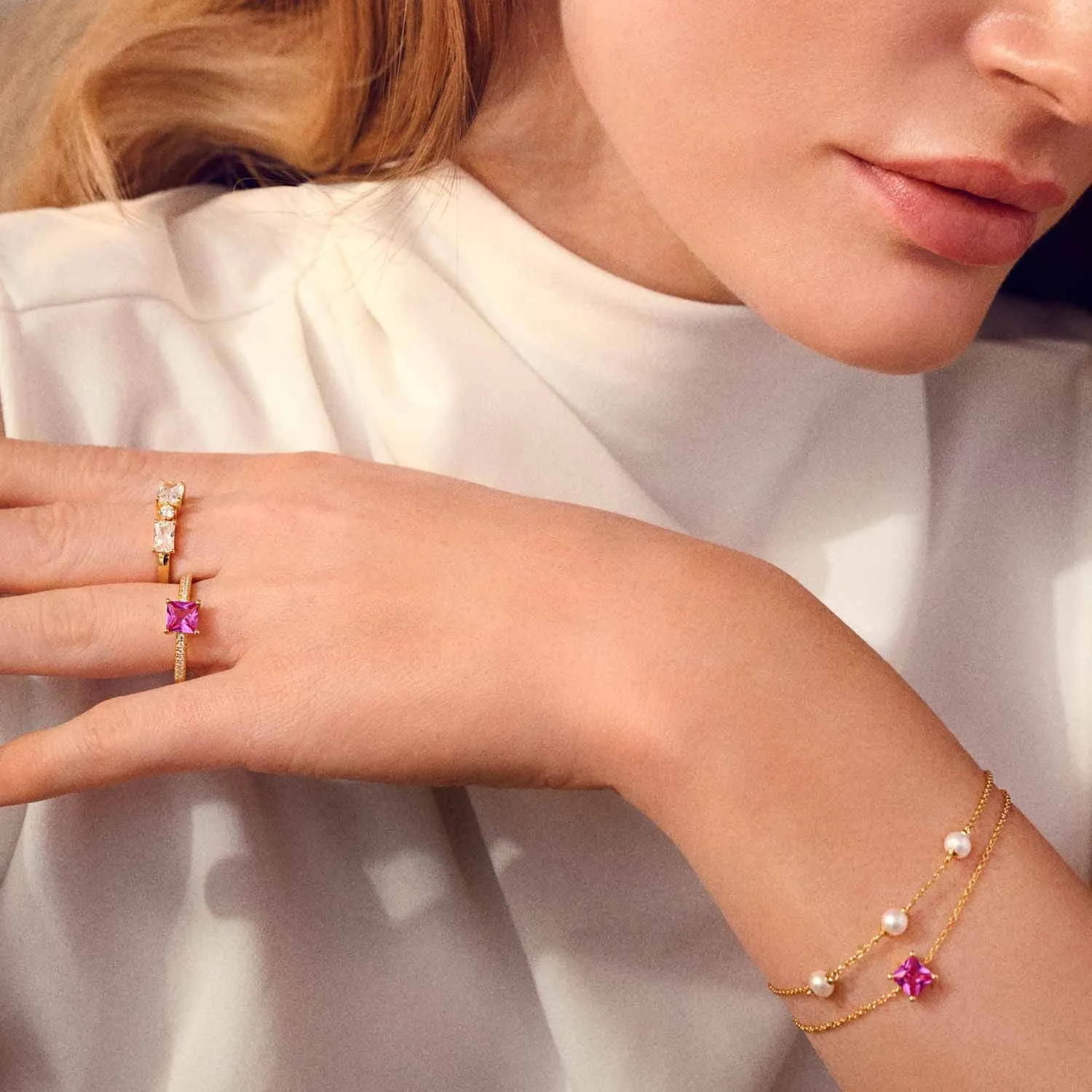 Ellera Quadrato 18K Gold Plated Ring w. Zirconias