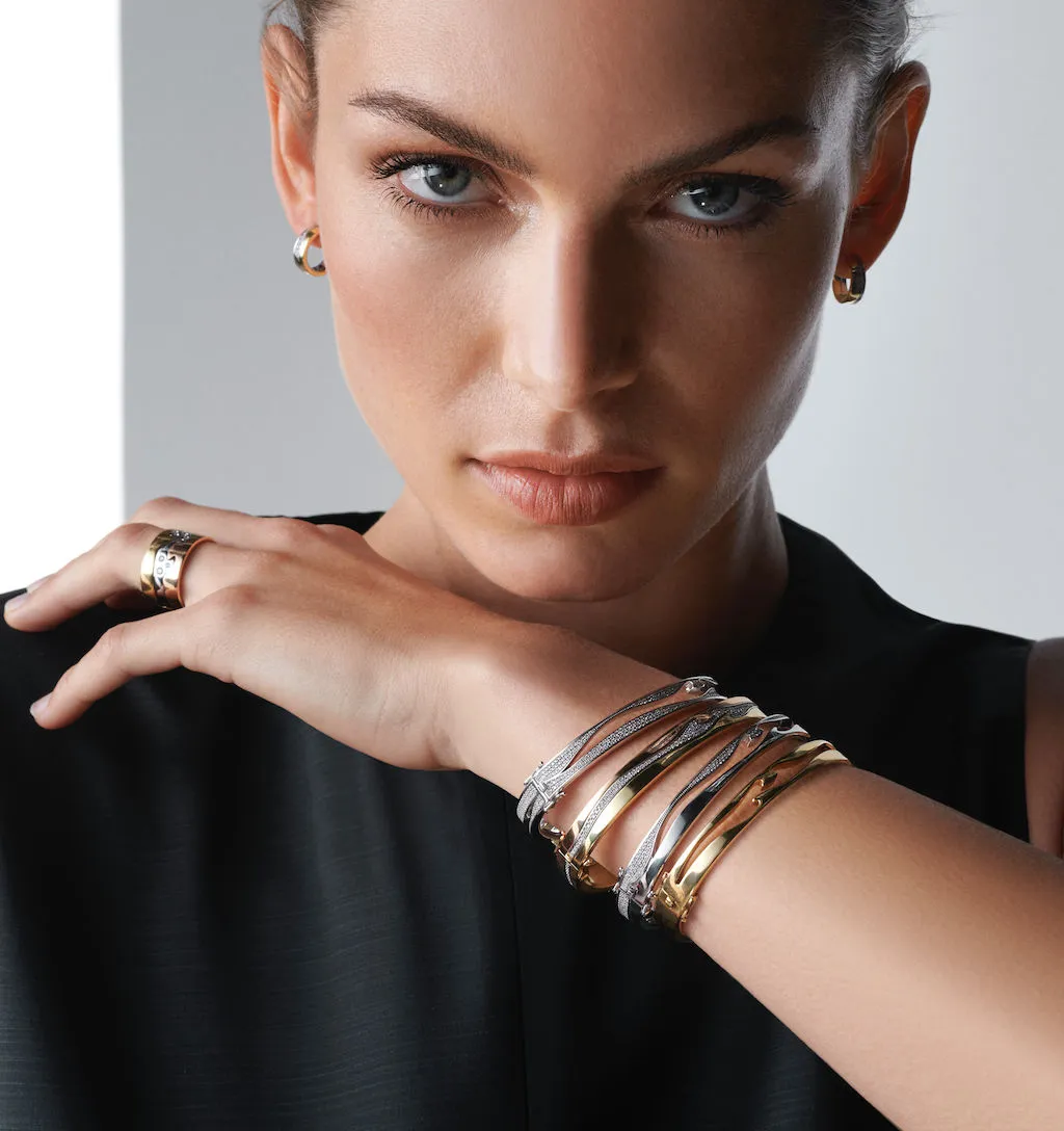 Fusion 18K White Gold, Gold & Rose Gold Bangle w. Diamonds 0.74 ct