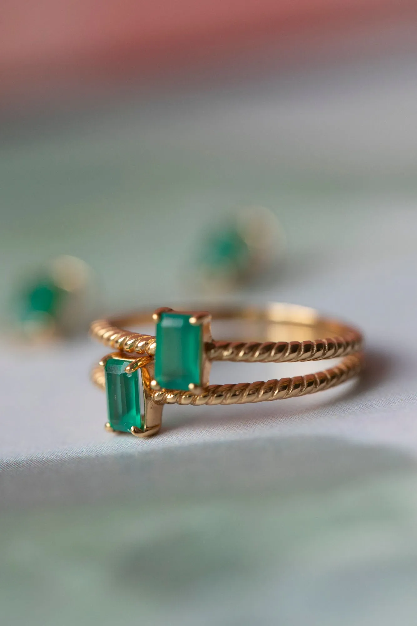 Gem Candy Green 18K Gold Plated Ring w. Agate