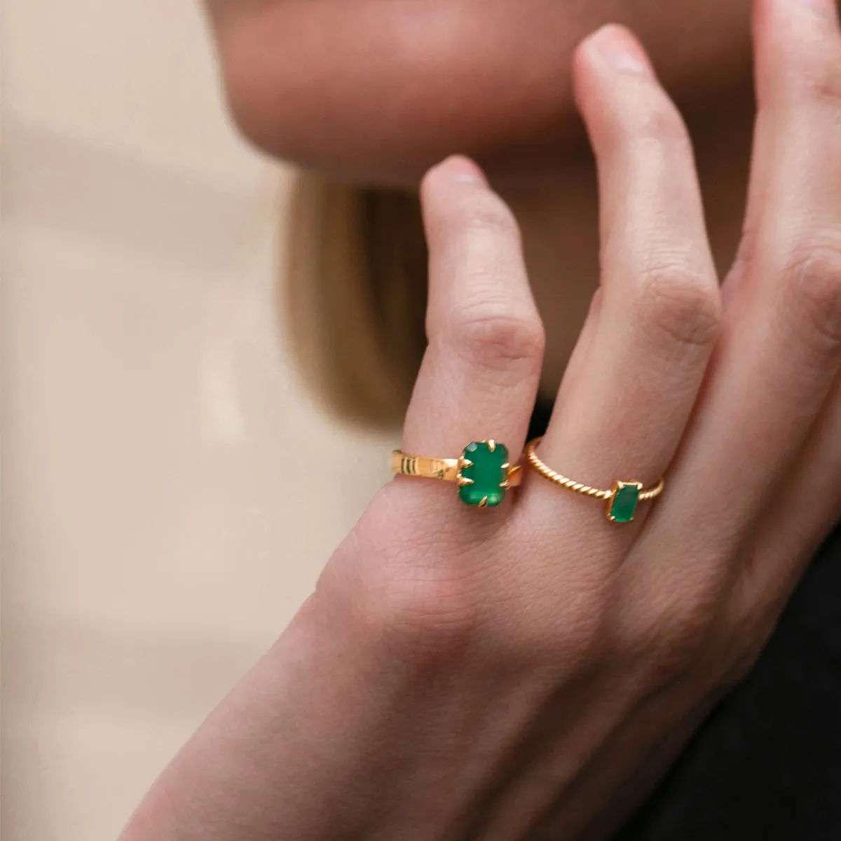 Gem Candy Green 18K Gold Plated Ring w. Agate