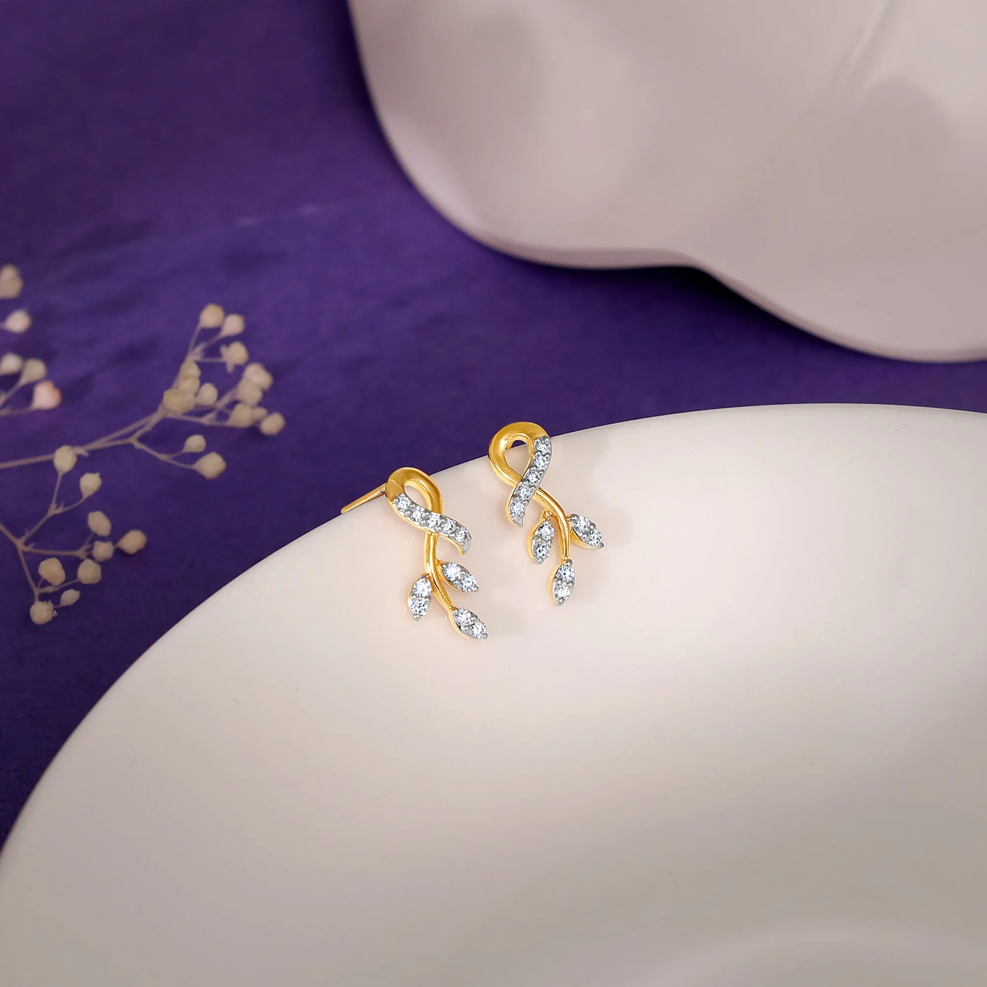 Gold Leafy Affair Diamond Earrings Giva