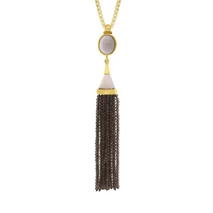 Gold Plated Sterling Silver Smokey Quartz Cascade Tassel Necklace D
