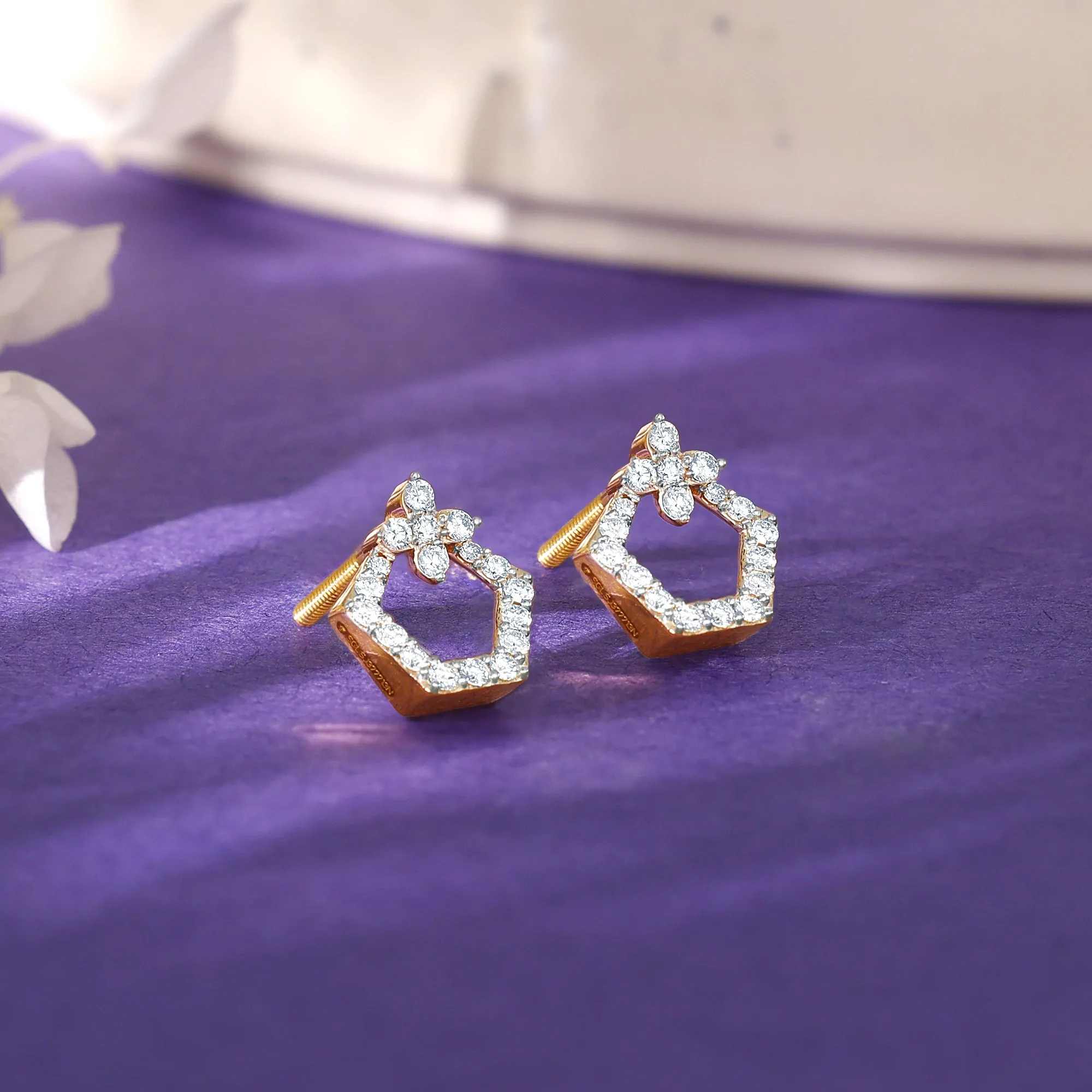 Gold Polygon Charm Diamond Earrings Giva