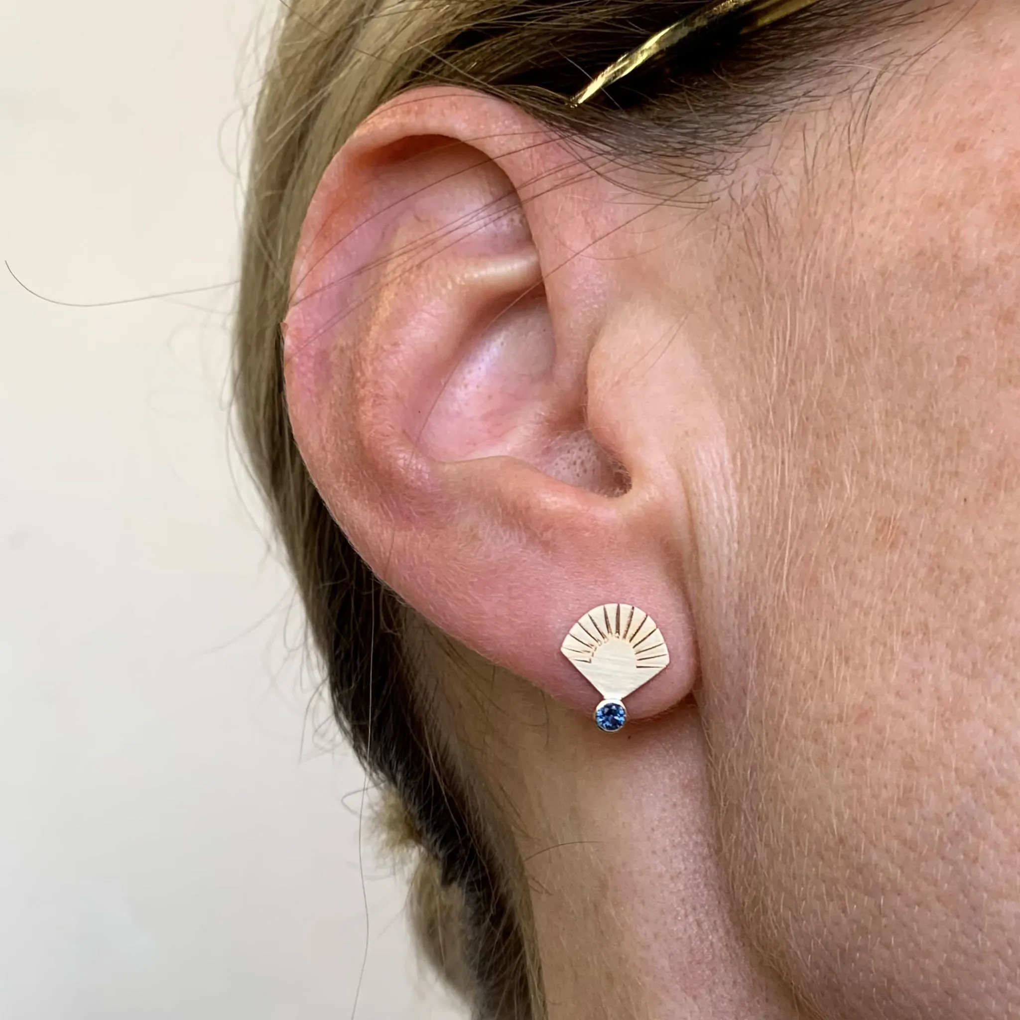 Golden Lunette Sapphire Studs Pieces of Eight